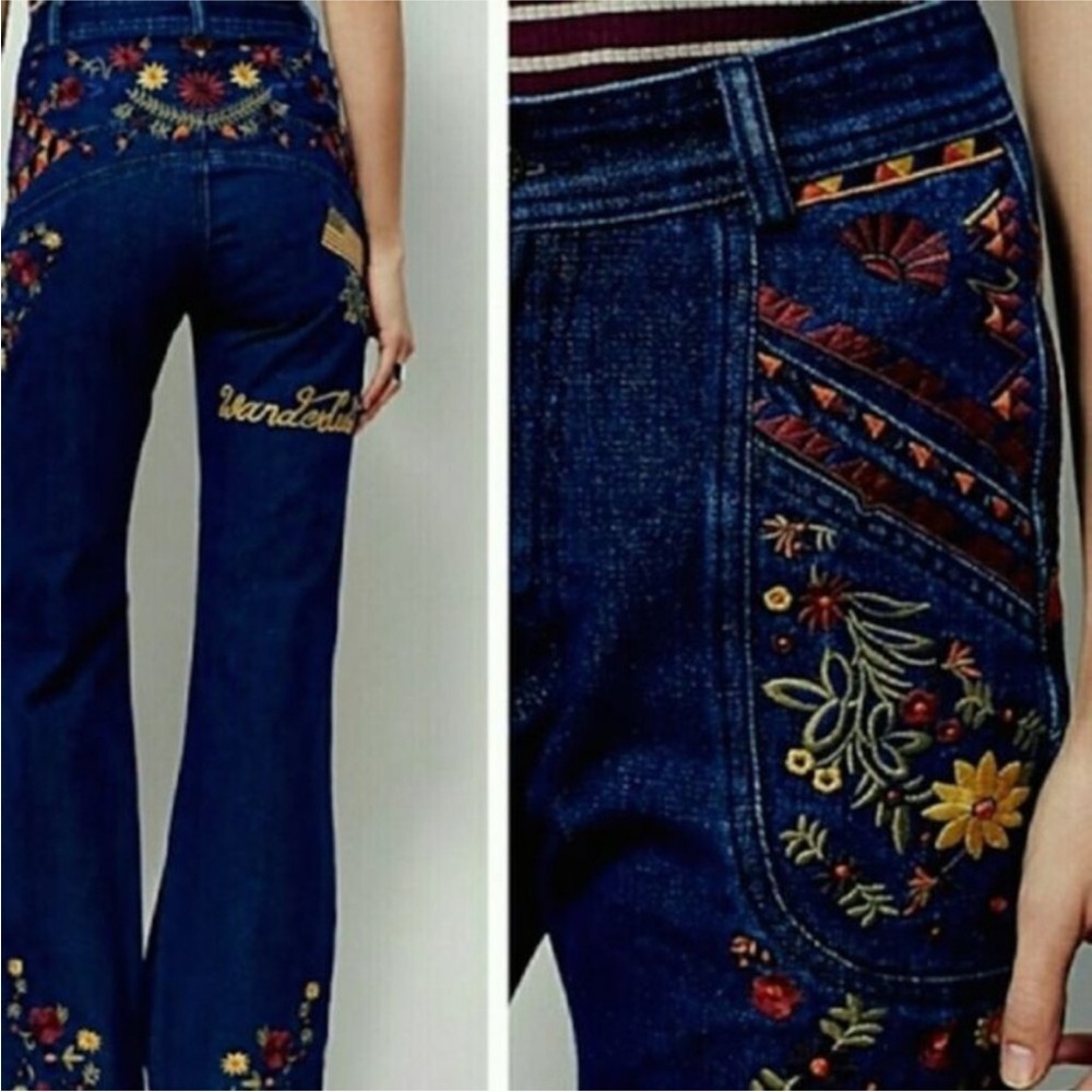 Spell And The Gypsy Collective X Free People Wanderlust Embroidered Jeans NWT - Picture 11 of 14